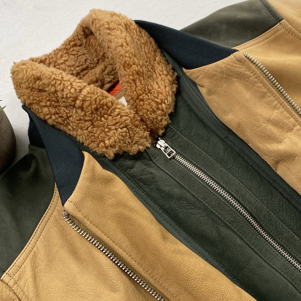 Scotch & Soda Buffalo Leather Removable Faux Shearling Aviator Bomber Jacket - Picture 12 of 16